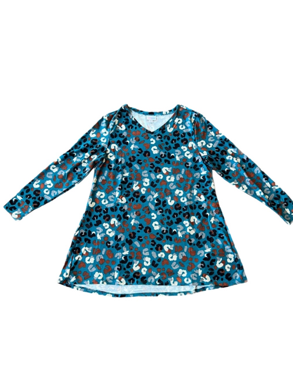 LuLaRoe Elizabeth Teal Leopard Print Long Sleeve Top